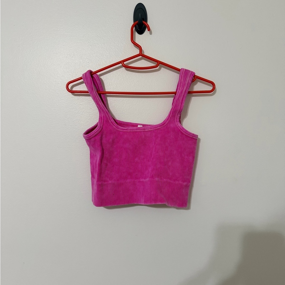 Zenana Outfitters Pink Ribbed Crop Top